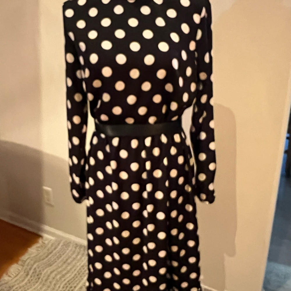 H&M Black Dress with White Polka Dots — Long Sleeve. Belt Not included - Picture 3 of 9